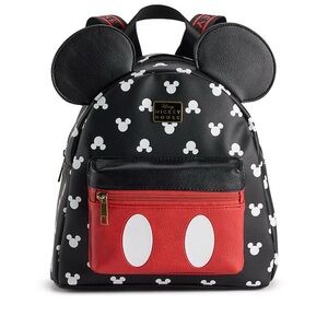 Disney Mickey Mouse Kids Backpack - Black and Red with White Accents